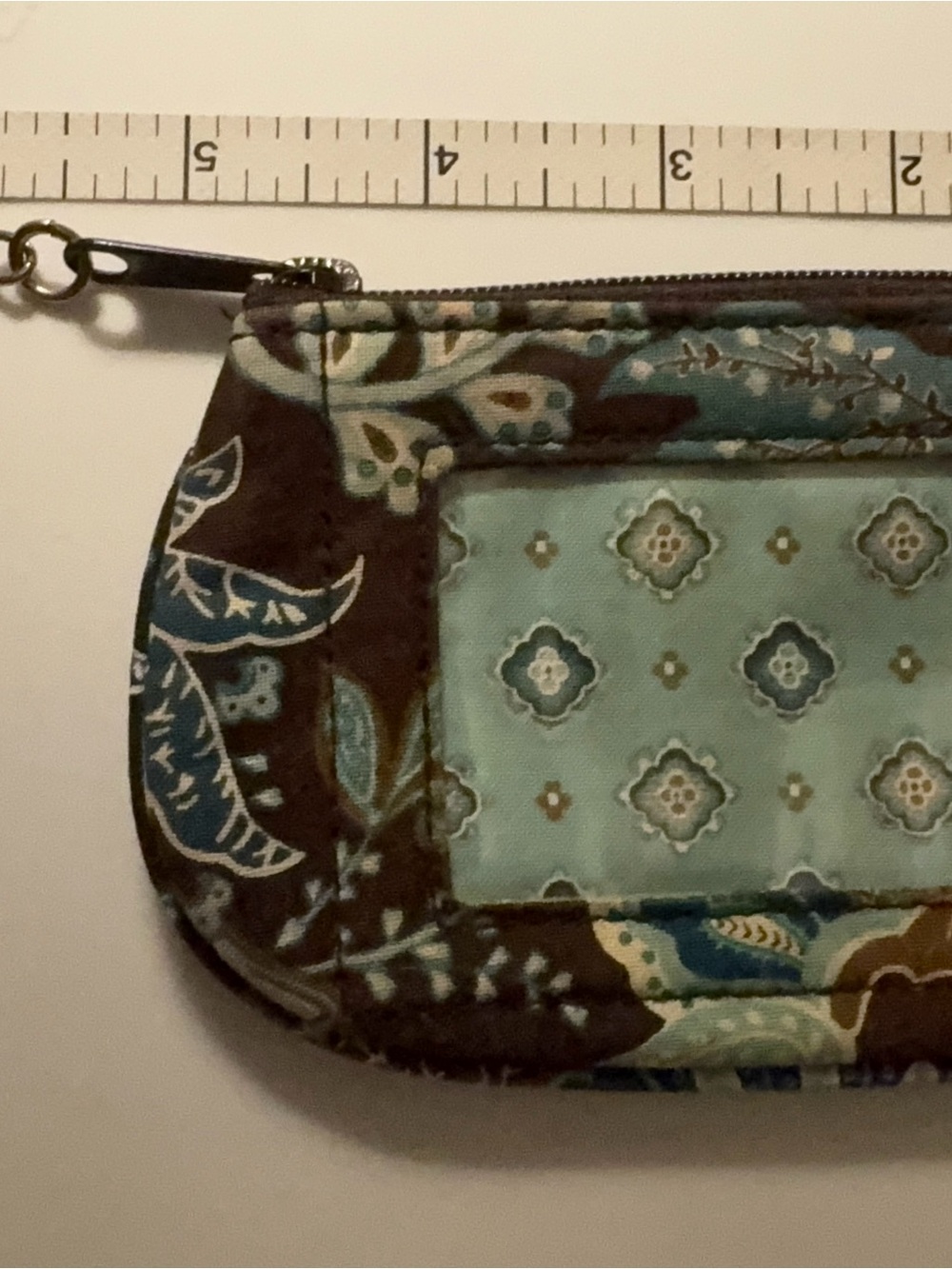 Vera Bradley Brown and Aqua Quilted Floral Wristlet